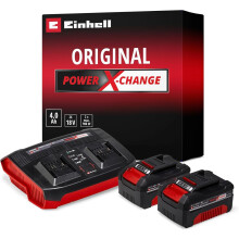 Einhell 18V 4.0Ah Lithium-Ion Twin Battery and Charger Starter Kit, Power X-Change, 2 x 4.0Ah Batteries and Twin Charger Set Universally Compatible W