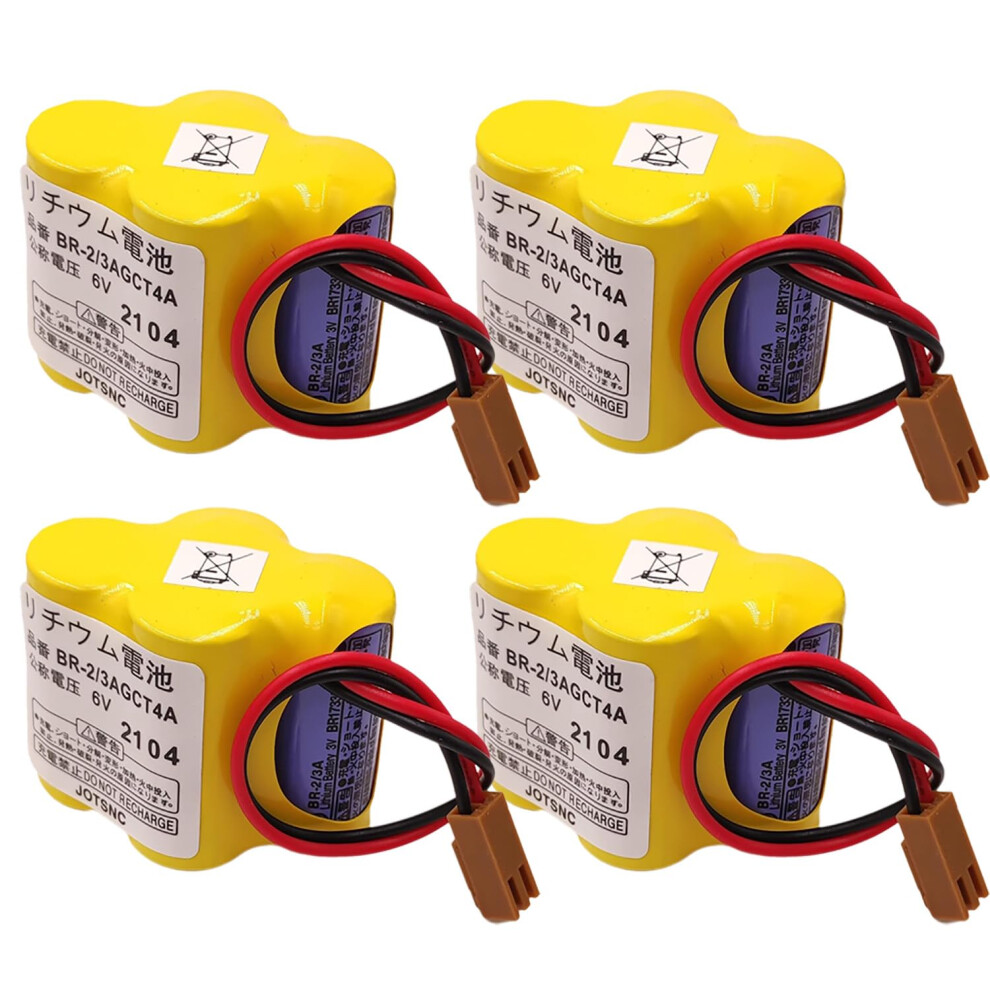 4Pcs Backup Battery For Fanuc Cnc Br2/3Agct4a 6V 4400Mah Brown Plug A98l00310025 Replacement 9070919975493