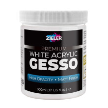 Zieler Premium White Acrylic Gesso Primer | High Opacity | Matt Finish (500ml) – For Acrylic & Oil Paintings on Canvas, Wood & Board