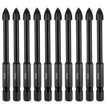 Glass and Tile Drill Bit 6mm, 10 Pcs Masonry Drill Bits Set Hex Shank Concrete Drill Bit Porcelain Tile Drill Bits 1/4 Hex Drill Bits for Glass Concr