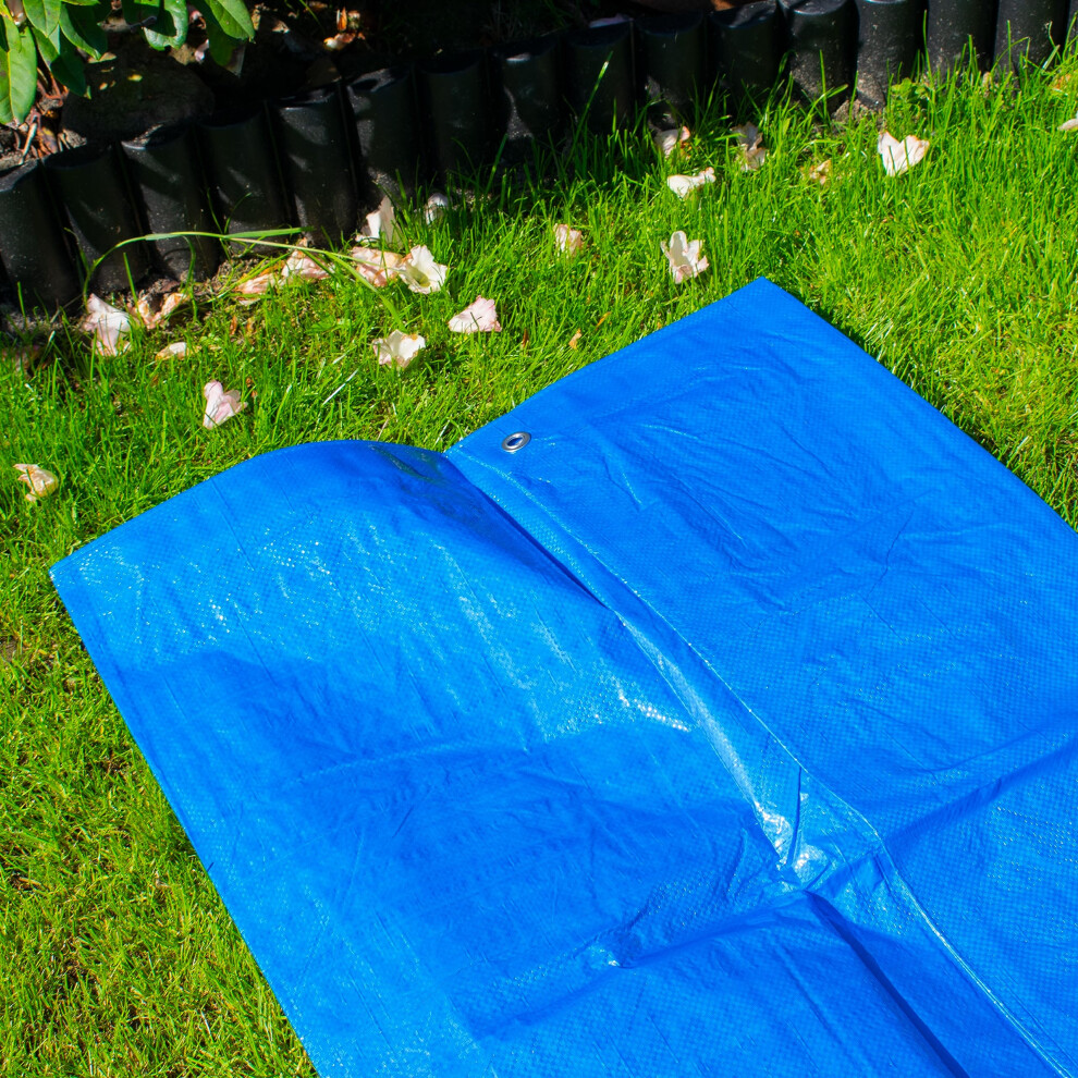 Now Eyelets Every 50Cm +Reinforced Corners 4M X8m Tarpaulin,Universal Waterproof Tarp,Camping Ground Sheet Garden Cover Up In Sky Blue 92132818