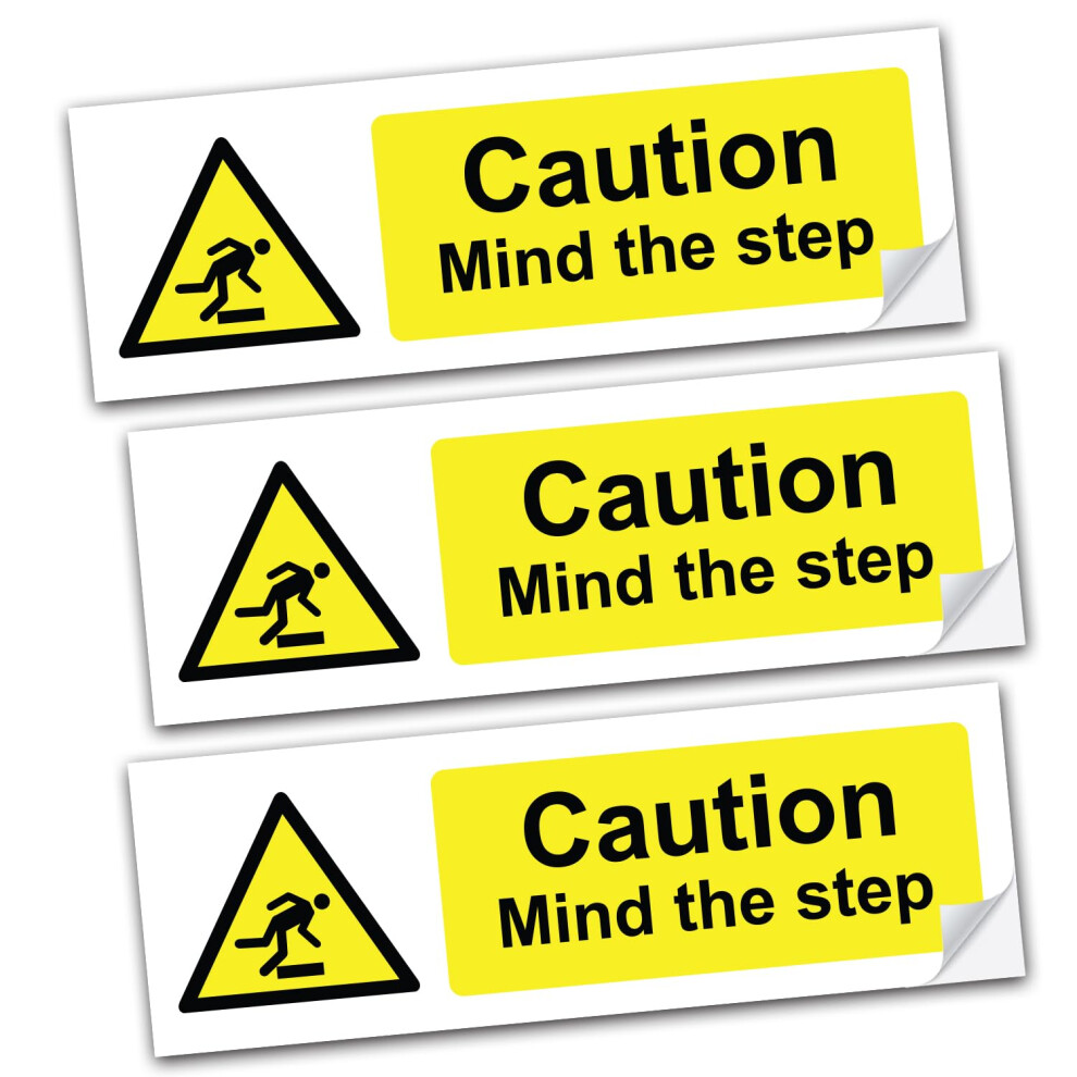 Safesign (3 Pack) Mind The Step Vinyl Sign Stickers 150 X 50Mm - Safety Health Waterproof Vinyl Conforms To En Iso 7010:2012 5051226972720