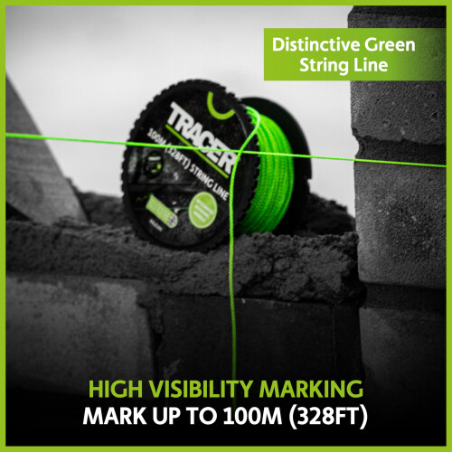 Tracer 100m String Line - Anti-Tangle, High Visibility Builders Line on Rotating Spool with Integrated Handle. 2