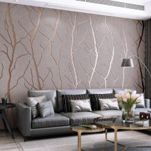 Trafagala Non-Woven Taupe Wallpaper 3D Embossed Striped Feature Branch Glitter Wallpaper Flocking Textured Modern Minimalist for Bedroom Living Room