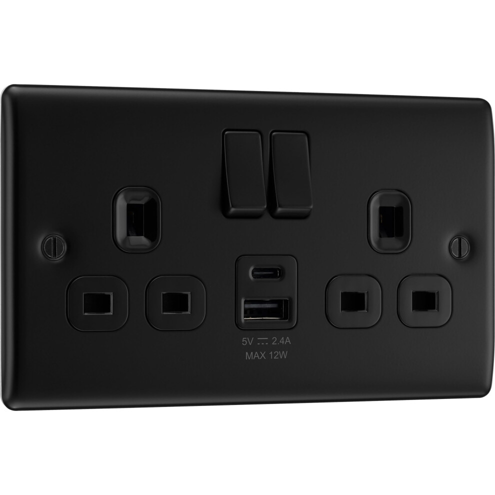 Photos - Other Electrical Equipment BG Electrical 12W Double Switched Power Wall Plug Socket with Type A and Type C USB Charging Ports, Nexus Metal, Matt Black,