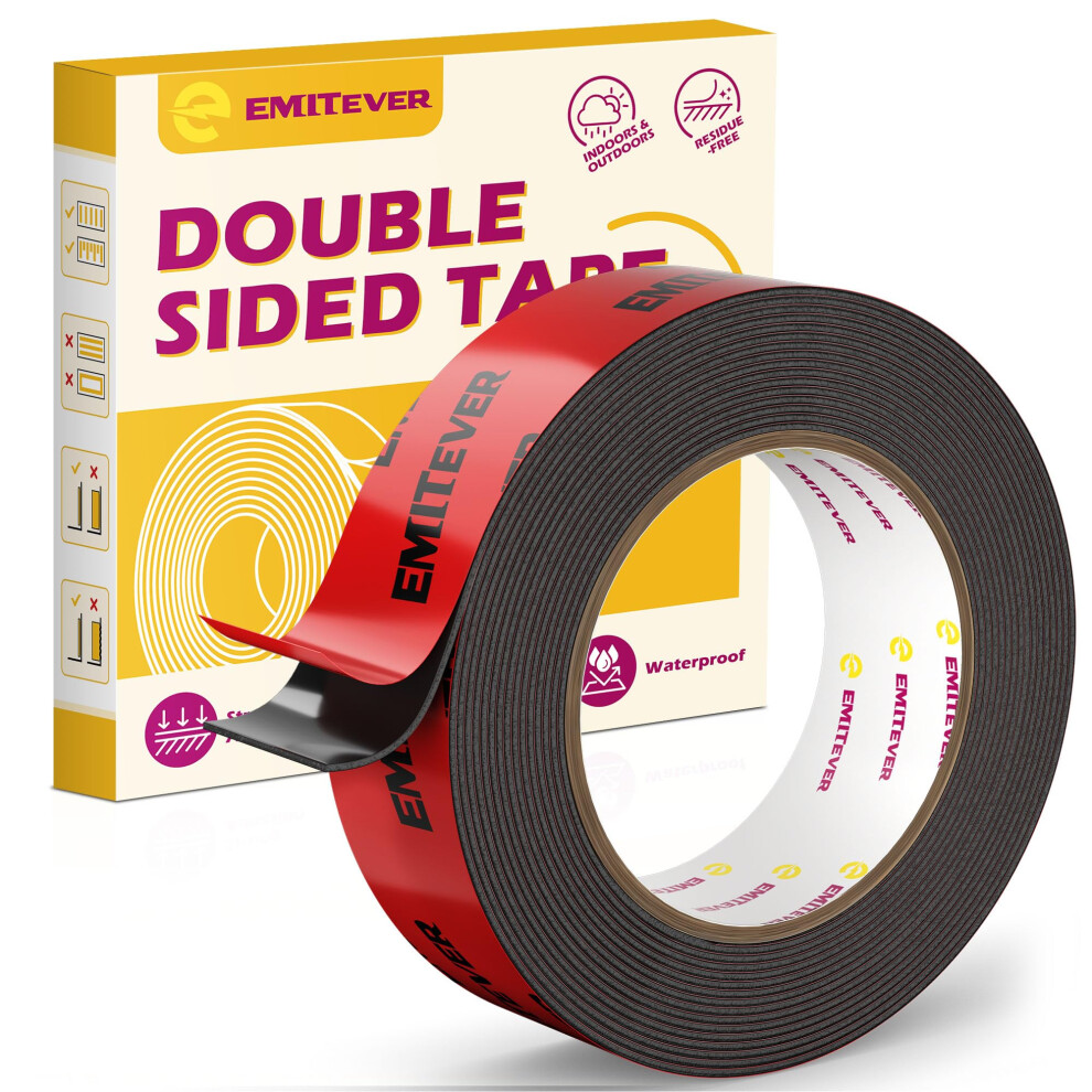 Emitever Heavy Duty Double Sided Tape - 5M X 25Mm X 1.2Mm Extra Strong Mounting Tape, Waterproof Acrylic Foam For Automotive/Car, Led Strips, Home & 5007169153931