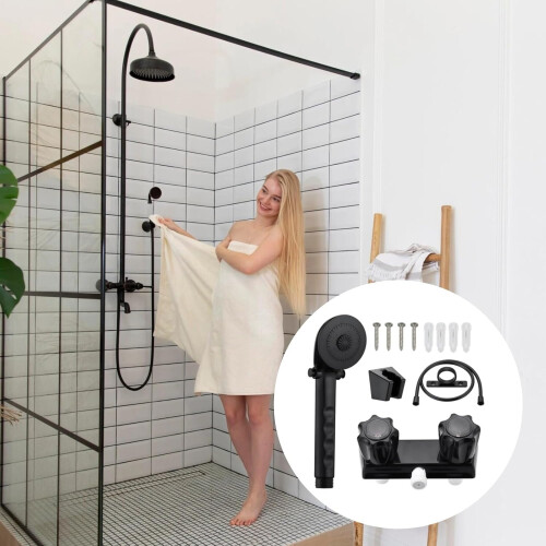 Black Handheld RV Shower Head with Hose and Wall Mount, Adjustable Knobs, Easy Camper Installation 2