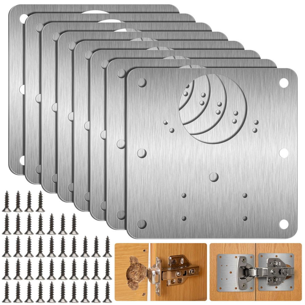 8 Pcs Hinge Repair Plate With 48 Pcs Screws, Stainless Steel Hinge Repair Kit For Kitchen Wood Furniture, Cupboard Kitchen Door Repair 5006129374140