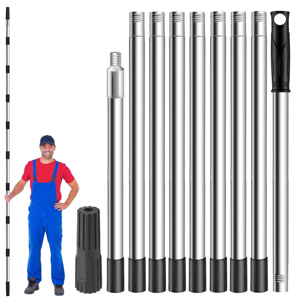 Paint Roller Extension Pole 11.8Ft/3.6M, 10 Segmented Lightweight Stainless Steel Telescopic Pole, Extension Pole With Tapered Adapter 5051226921421