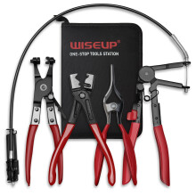 WISEUP 4PCS Hose Clamp Pliers Set - Includes 27" Long Reach Wire Spring Plier, Clic-R Type Pliers, Hose Remover & Flat Band Clamp Tool