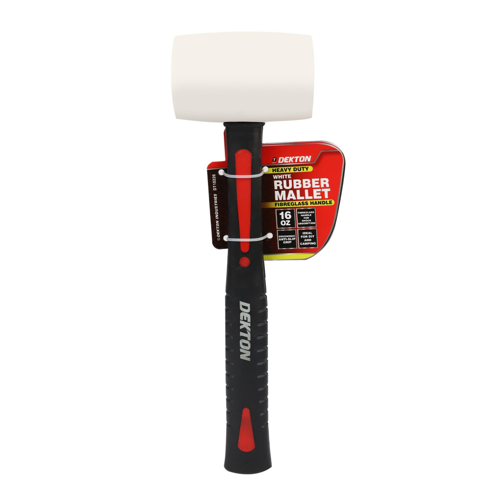 Dekton 16Oz White Rubber Mallet With Fiberglass Handle-Durable & Lightweight| Non-Marring Head| Comfortable Grip| Shock-Absorbing Fiberglass Handle| 32811018