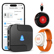 CallToU Tuya WiFi Personal alarms for elderly,Waterproof elderly alarm call button System with 1 Call button,1 Wrist button & Receiver - Connects to