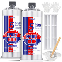 5 Minute Epoxy Glue, 100ml Fast Curing Epoxy Resin Kit, Clear 2 Part Epoxy Adhesive for Metal, Plastic, Wood, Ceramic, Glass, Fiberglass and More - W