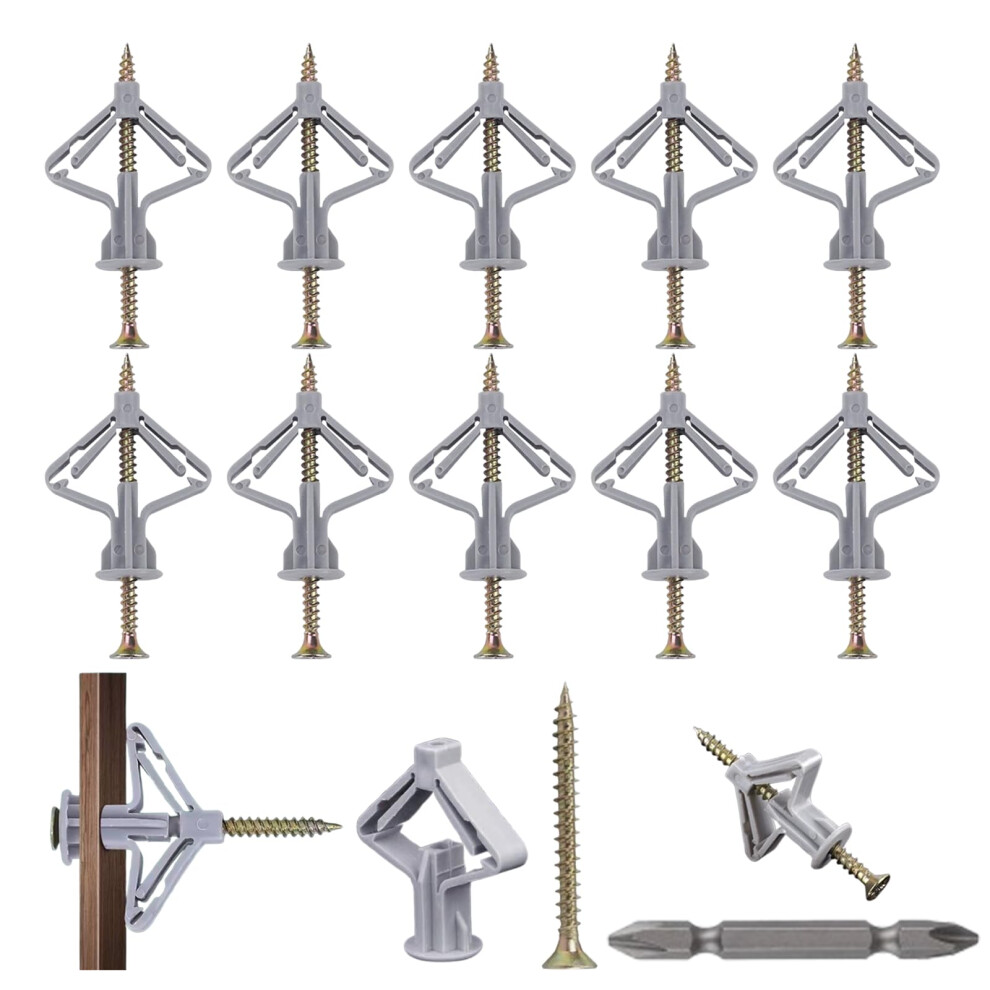 Photos - Other for Repair 100Pcs Plasterboard Fixings Wall Plugs and Screws Set, Heavy Duty Drywall Anchors with Anti-Rotation Expansion Design, Cavit
