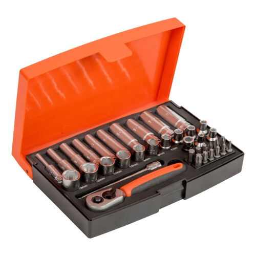 Bahco Bahco SL25L 1/4in Deep Drive Socket Set, 37 Piece Secure‑Fit Deep Socket Kit wit