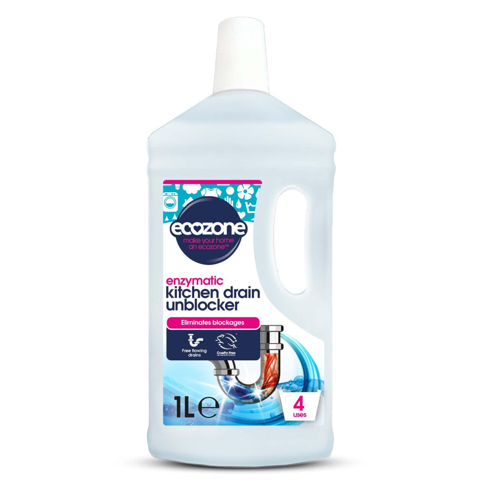 Ecozone Kitchen Drain Unblocker, Non-Toxic & Bleach-Free, Non Corrosive Cleaner, Enzyme Solution Breaks Down Soap Grease & Organic Blockages In Plug 5006623444790