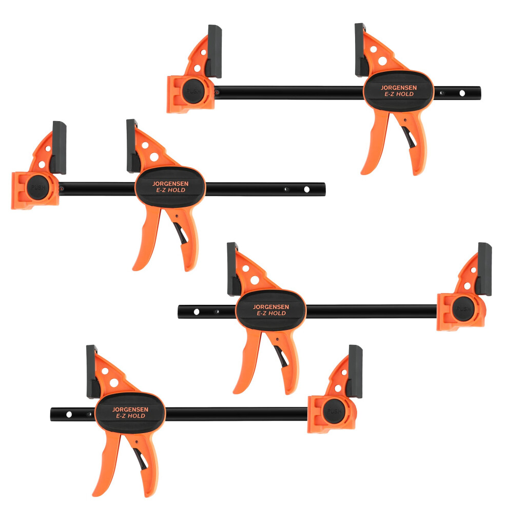 Jorgensen 150 Mm Woodworking Clamps 4-Pack, Splicable To 400 Mm Ratchet Bar Clamps, Quick Release Clamp Set, 290 Mm Spreader, One Handed Wood Clamp, 5006061993171