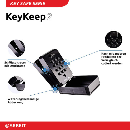 Squire Squire Key Safe Box - Push Button Code Lock (Key Keep2) - Wall Mounted Key Safe - Weatherproof Diecast Alloy Body - Large Storage Capacity - Tough Ke 2