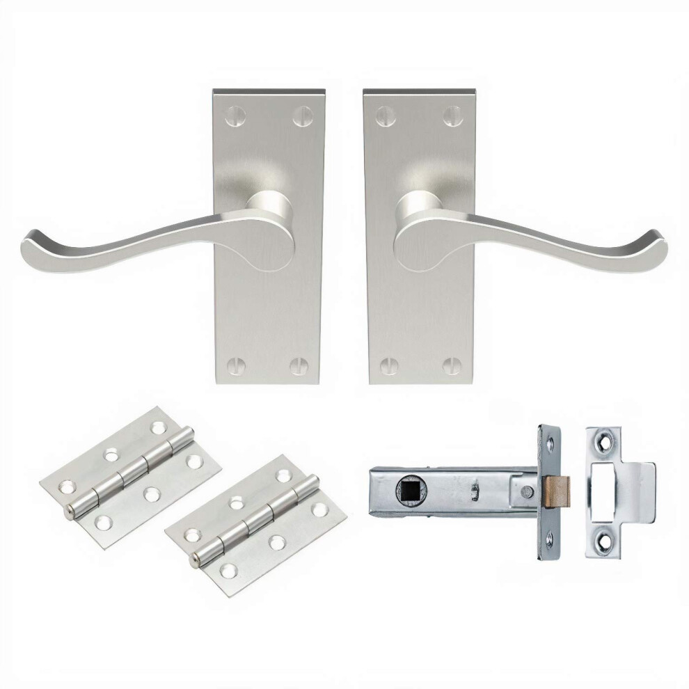 Carlisle Brass - Victorian Scroll Lever Latch Door Handles, 64Mm Mortice Tubular Latch And Hinges Set For Internal Doors (Satin Nickel) 48397827