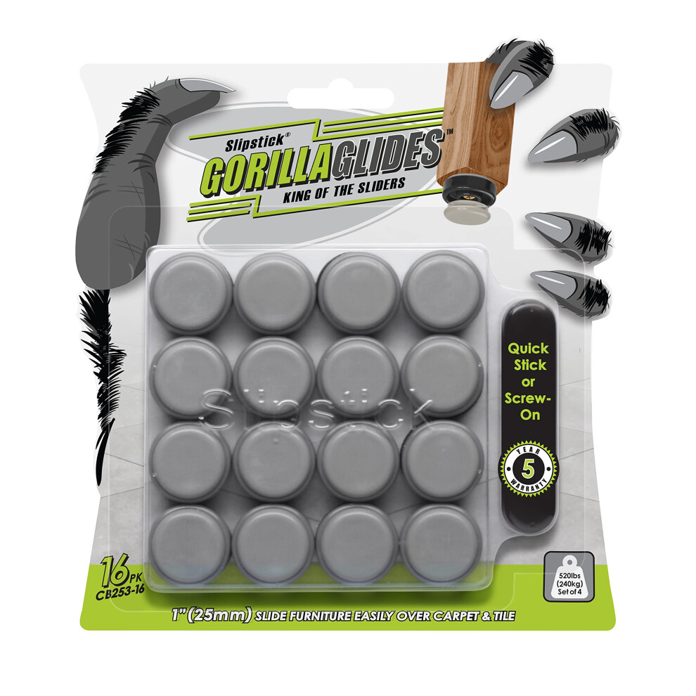 Gorillaglides 25Mm Chair Sliders/Furniture Floor Protectors (16 Furniture Glides) Self-Adhesive Screw On Chair Glides For Sliding On Low-Pile Carpet 67554409