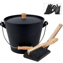 BRIAN & DANY Ash Bucket, Coal Ash Bucket with Lid for Fireplaces, 5L Metal Buckets with Shovel and Hand Broom,Tool Set Accessories