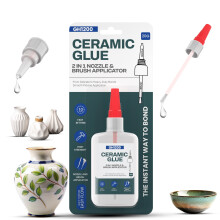 GH1200 (2-IN-1) Ceramic Glue Repair for Pottery with Brush Applicator & Nozzle, Mess Free Stone Glue Outdoor, Instant Temperature Resistant Ca glue,