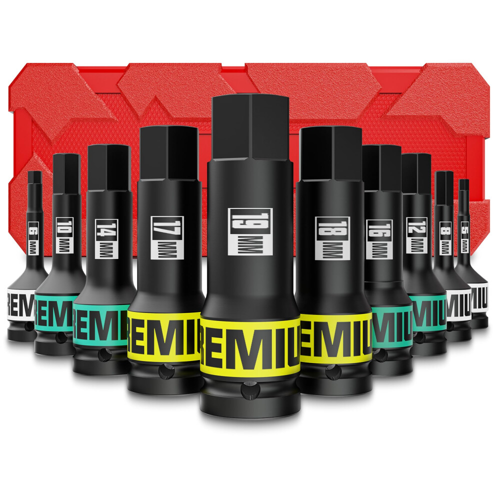 Aurlloct 1/2" Drive Impact Hex Bit Socket Set, 10 Piece Impact Allen Sockets, 5Mm 5051226892066
