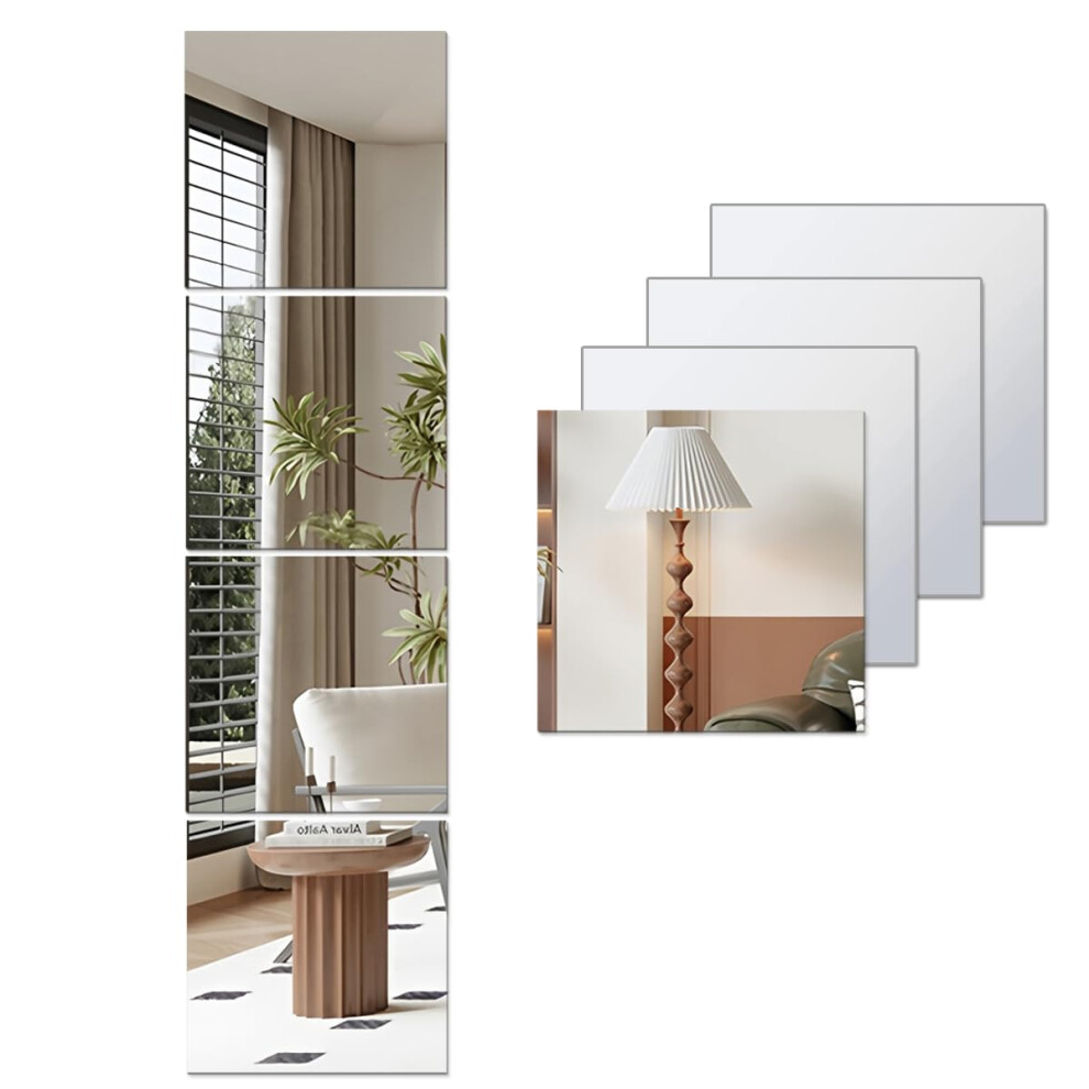Lokiiz Acrylic Mirrors Stickers For Walls, 4Pcs Self Adhesive Safe Mirror, Full Length Stick On Mirrors, Wall-Mounted Makeup Large Full Body Workout
