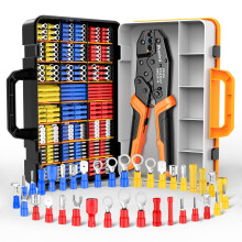 Insulated Wire Terminal Crimp Tool Kit,0.5-1.5/1.5-2.5/4-6mm²(A.W.G.20-10) Preciva Ratchet Crimping Plier with 425PCS Connectors,Ratchet Crimp Plier