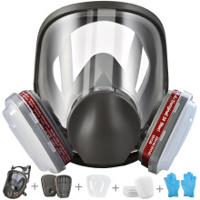 Faburo Safety Full Face Cover Dust Gas Face Cover with 10 Replaceable Filter Cotton and 5 Pairs of Gloves for Paint, Formaldehyde, Sanding, Polishing