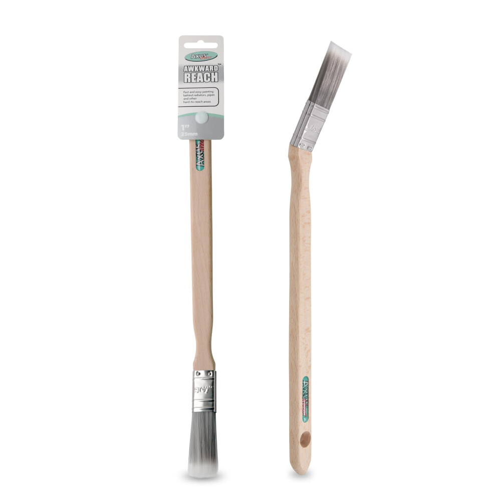 Axus Decor Awkward Reach Paint Brush (Grey Color) - 1"/25Mm - For Behind Radiators, Pipes, And Other Hard-To-Access Areas, Eco-Friendly Natural Bambo 46996060