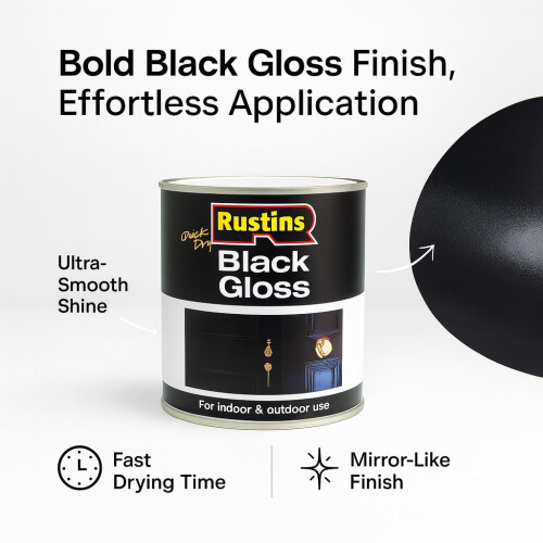 Rustins RUSTINS Black Gloss Paint 250ml- Fast-Drying Water 2