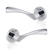 XFORT Polished Chrome Warped Lever On Rose Door Handles, Twisted Lever Latch Rose Door Handle, Ideal for Internal Wooden Doors for Home and Office (1