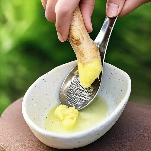 Stainless Steel Ginger Garlic Grater Spoon, Manual Dual Function Press for Easy Kitchen Use, 1/2pcs 1