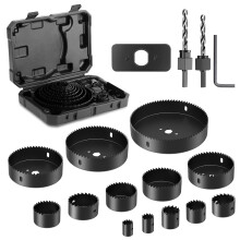 HYCHIKA Hole Saw Set with Case, 19 Pieces Hole Saw Bit with 3/4-5inch Saw Blades, 2 Mandrels,2 Drill Bits,1 Installation Plate,1 Hex Key, Hole Saw Ki