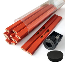 Migra Tools Carpenter Pencils - HB Builders Pencil Set with Sharpener & Case Flat Construction for Marking Wood, Brick, Concrete, Boards, Plaster Car