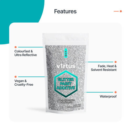 v1rtus Silver Glitter Paint Additive 200g with 2X Buffing Pads 2