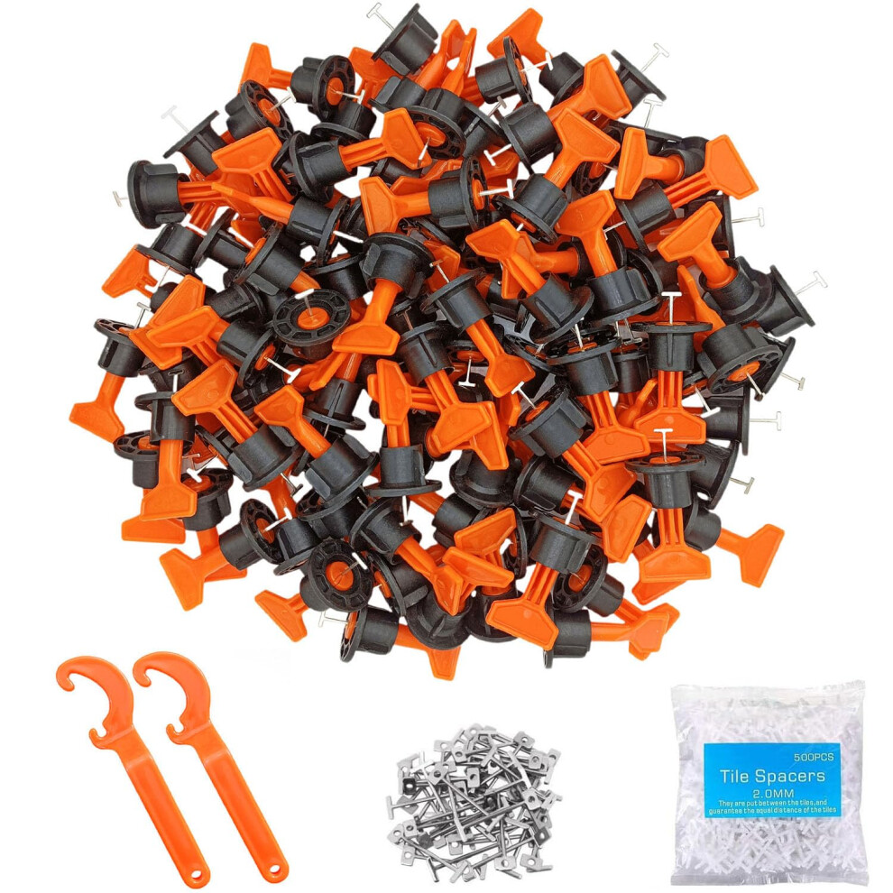 Goysen Tile Leveling System 100Pcs Tile Leveler Spacers With 2 Special Wrench, 500Pcs 2Mm Tile Spacers. Tile Installation Tool Kit For Building Walls 5051226591495