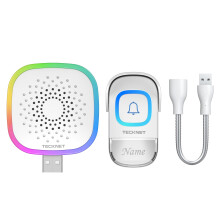 TECKNET Mini Wireless Doorbell, Battery Operated Doorbell with RGB Light, IP66 Waterproof USB Small Cordless Door Bells Chime Kit, 400M Wireless Rang
