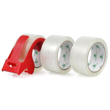 BOMEI PACK 3 Rolls No Bubble Clear Secure Sticky Box Tape with 1 Dispenser,Heavy Duty Sealing Tape for Moving boxes Packing,48mic x 48mm x 66m