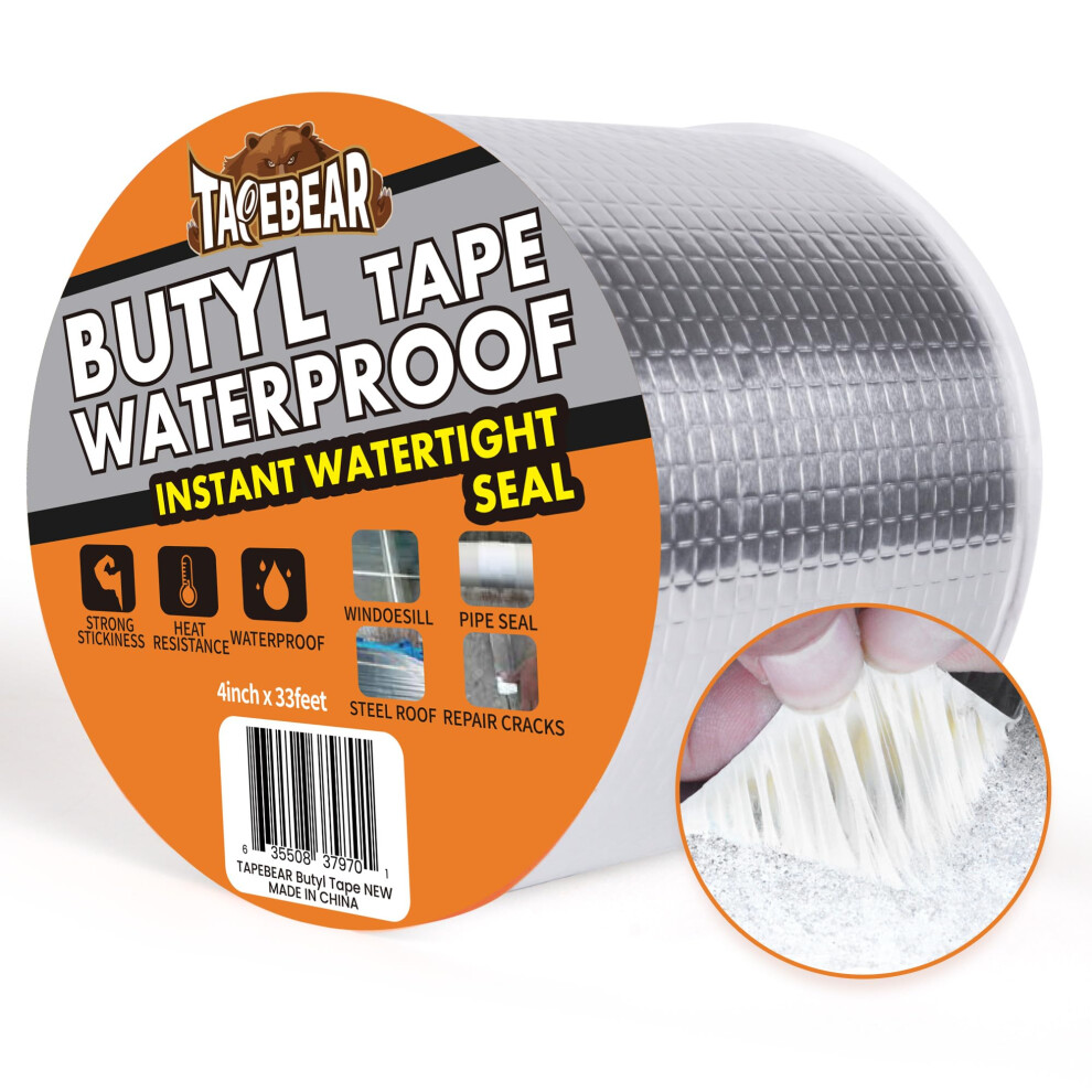 Tapebear 100Mm X 10M Butyl Tape Waterproof Sealant Tape, Aluminum Foil Duct Sealing Tape For Rv Roof Repair, Boat And Pipe Sealing, Silicone, Glass & 84949172