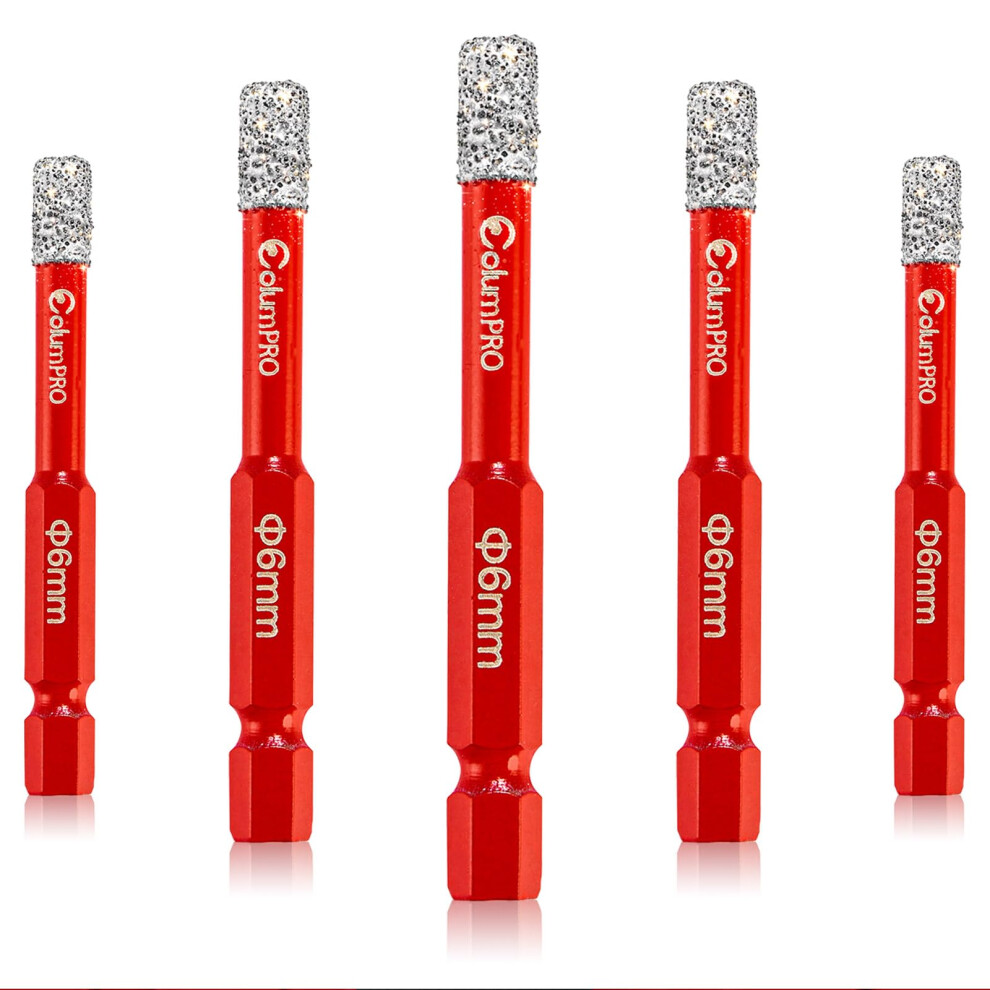 Columpro Porcelain Tile Drill Bits Set, 5Pcs 6Mm Dry Diamond Drill Bit For Granite, Ceramic, Marble Stone And Glass.