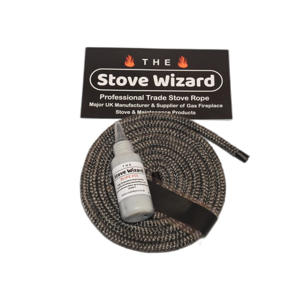 The Stove Wizard Black Stove Rope Kit 10Mm X 2.5M Long With Large 50Ml Super Seal Adhesive Flues Glass Door Seals Wood Log Burner Replacement Multi F 3148998499943