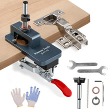 35mm Concealed Hinge Jig, Metal Cabinet Door Hinge Jig, Accurate Hinge Drilling Hole Puncher Hole Guide Locator with Quick Clamp, Household Woodworki