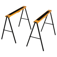 HOMCOM 2PCS Saw Horse Twin Pack Folding Workbench Metal Trestle Stands with Non-Slip EVA Surface for Sawing Work Max Load 125kg