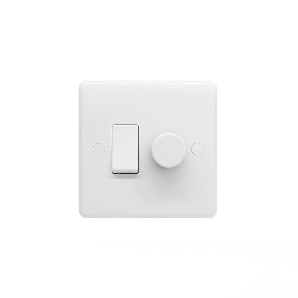 Lieber Silk White Dimmer And Rocker Wall Light Switch Combo (2 Gang, 2 Way Switch & Trailing Dimmer) Suitable For Led, Incandescent And Halogen Bulbs 77180605