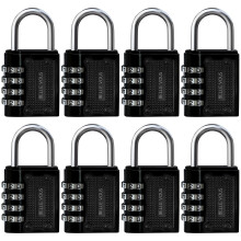 Belle Vous Padlocks with Code Set of 8 - Black Digit Combination Padlock Outdoor - Heavy Duty Waterproof Indoor/Outdoor Security Lock for Gym School