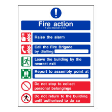 Landlord Direct Supplies General Fire Action 6 Message Sign - Portrait - 150mm x 200mm (Self Adhesive Vinyl)