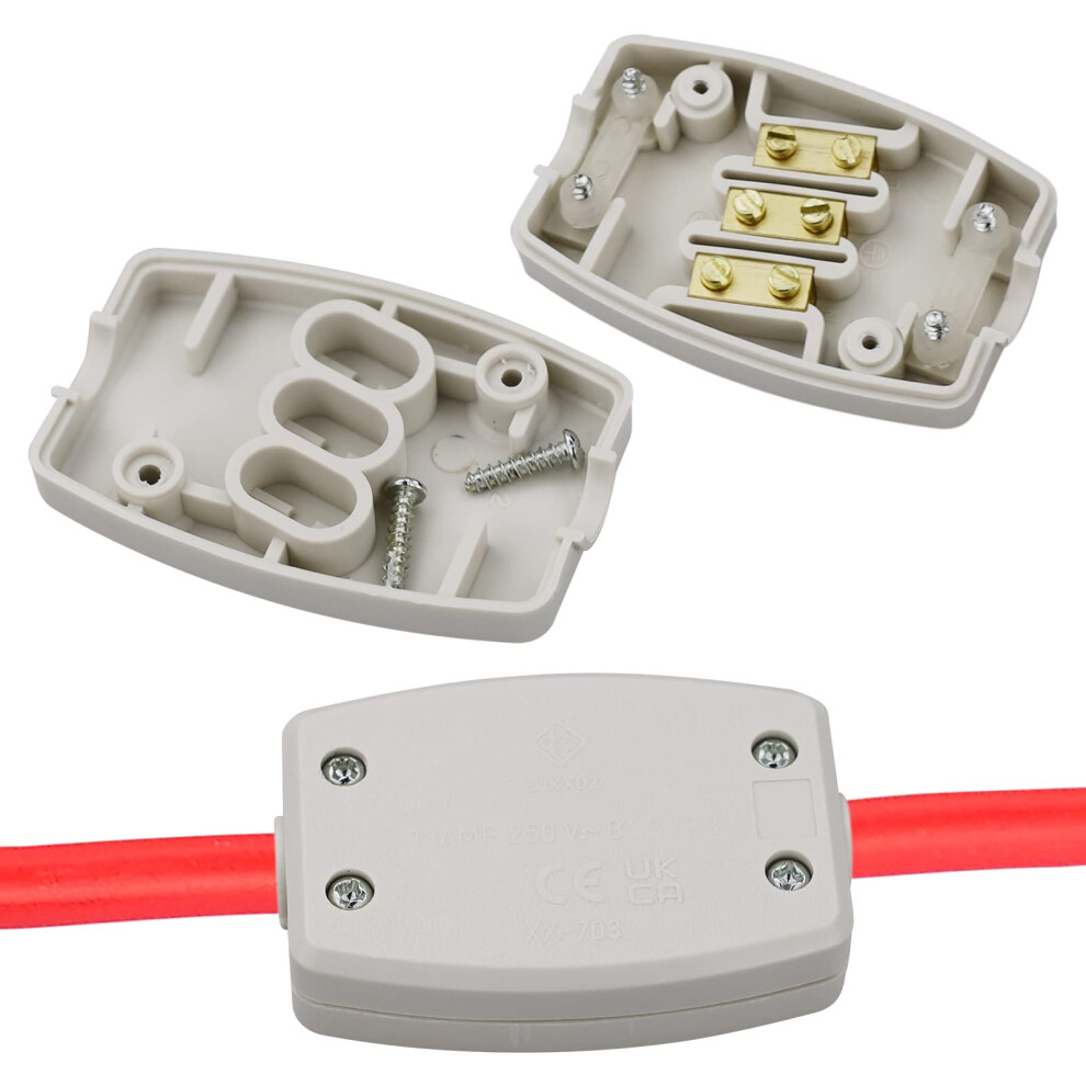2 Pcs 3 Terminal Electrical Junction Box Flex Connector Grey 250V 13Amp Cable Joiner Box Flex Erminal In-Line Connector Connect For Outdoor Connector 96002308