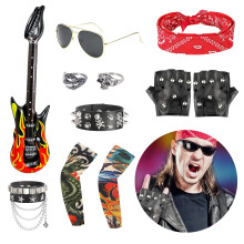 FASBET 11Pcs Rock Star Fancy Dress Punk Accessories Rockstar Accessories Rockstar Fancy Dress 80s Rock Star Costume Disco (11pcs - Guitar)